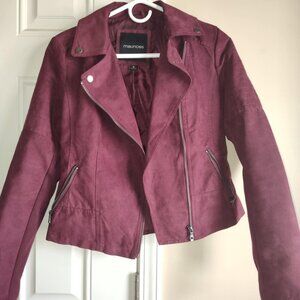 Burgundy Suede Lined Moto Jacket